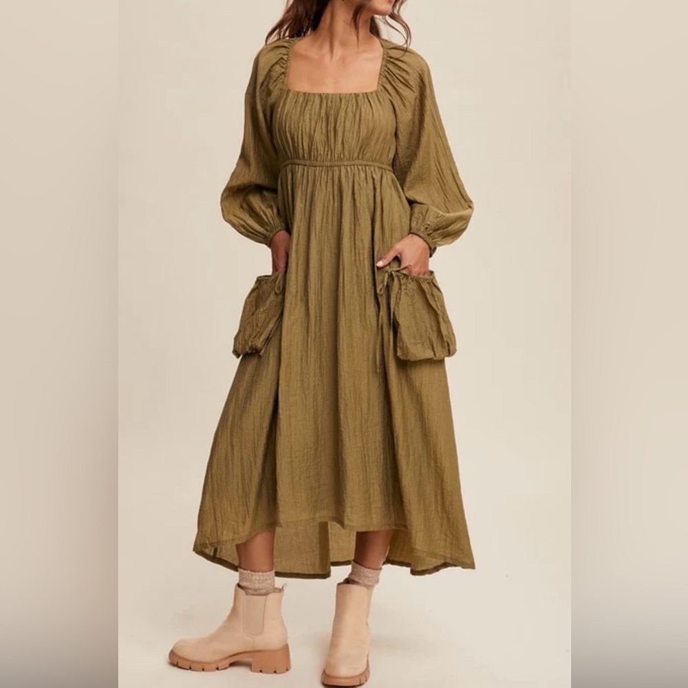 Listicle Olive Green Women's Pocket Dress